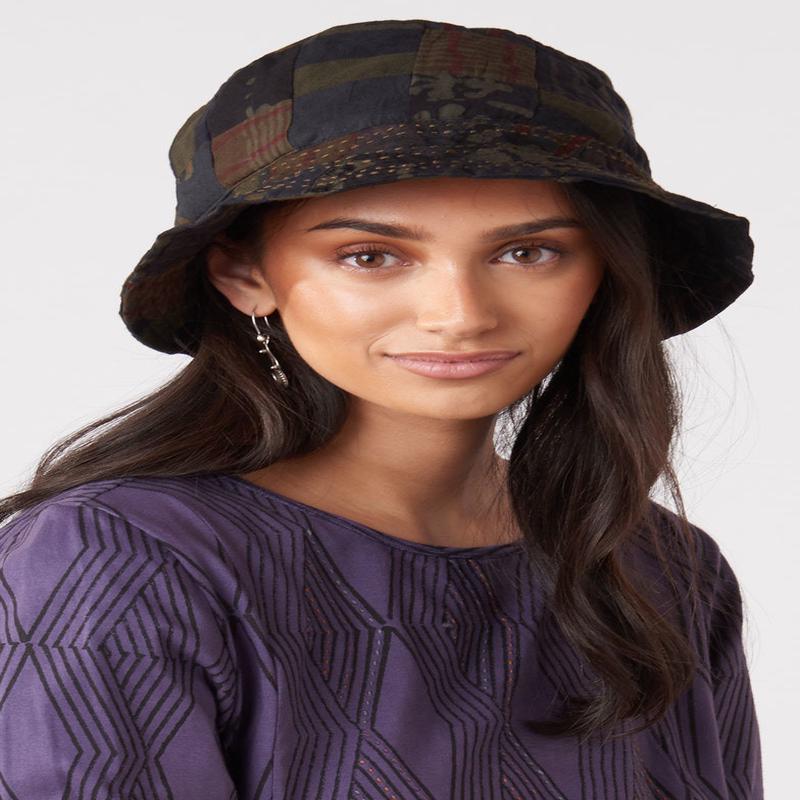 Upcycled Patchwork Bucket Hat - Olive