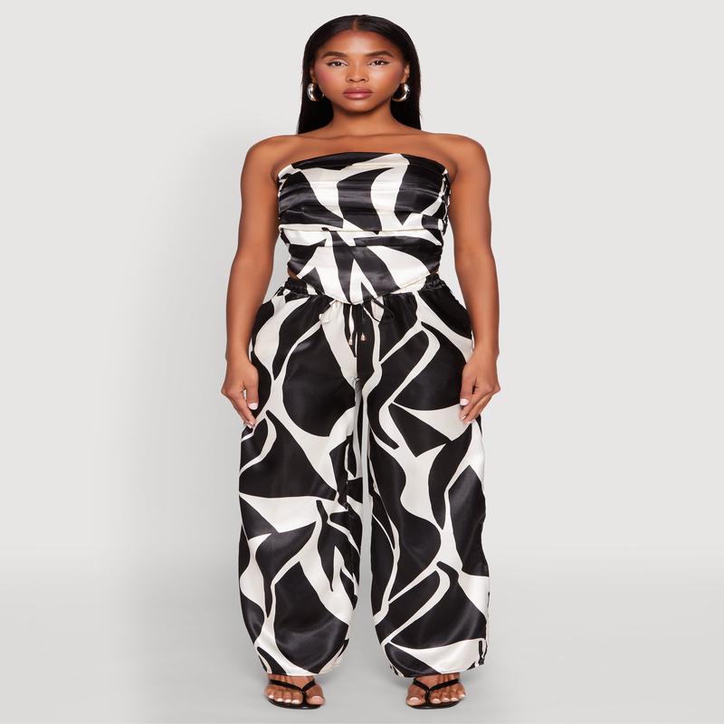 Patterned Satin Palazzo Pants