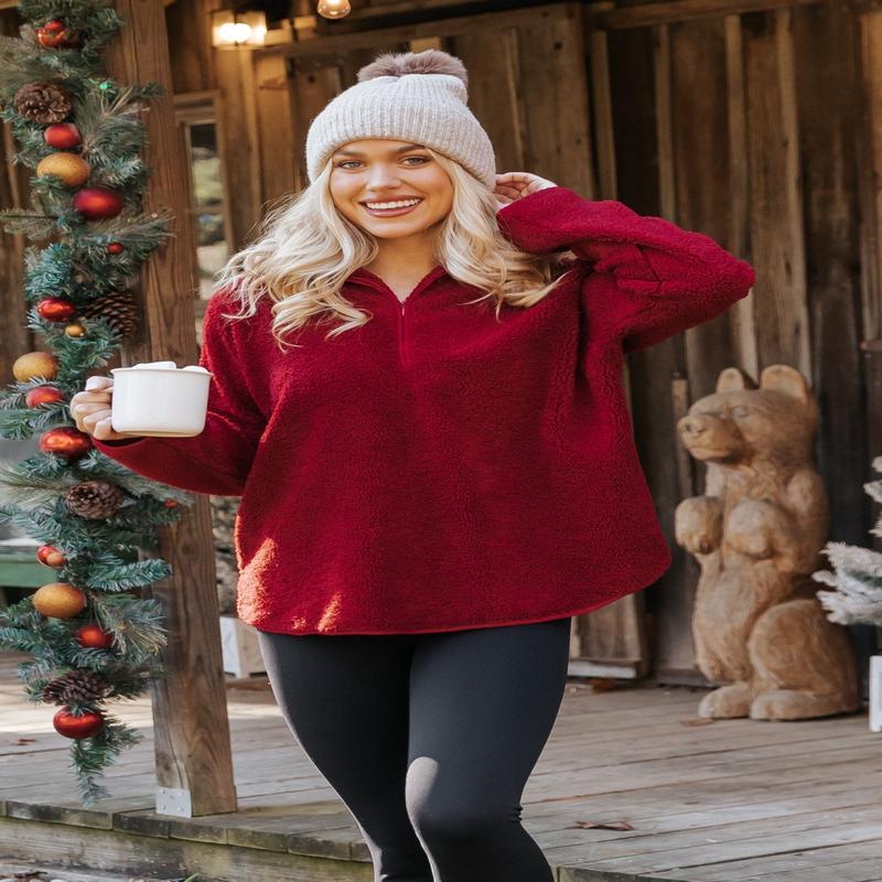 Wine Sherpa Zip Up Jacket - FINAL SALE