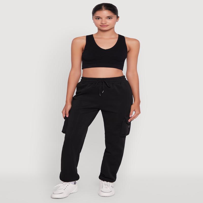 High Waisted Love Graphic D Ring Closure Cargo Sweatpants