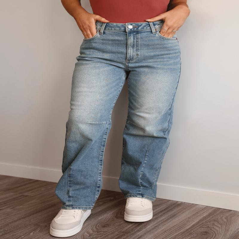 Medium Light Wash Wide Leg Barrel Jeans - FINAL SALE