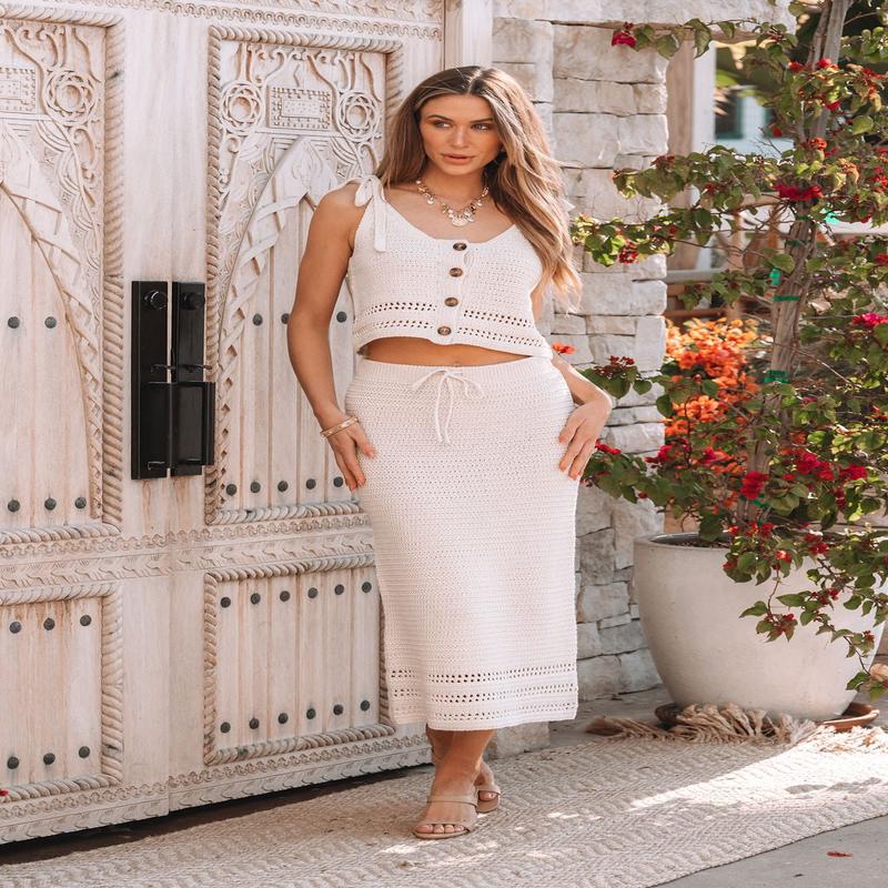 Natural Crochet Tie Front Maxi Skirt - DOORBUSTER