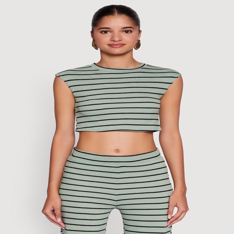 Trendy Striped Brushed Knit Crop Top