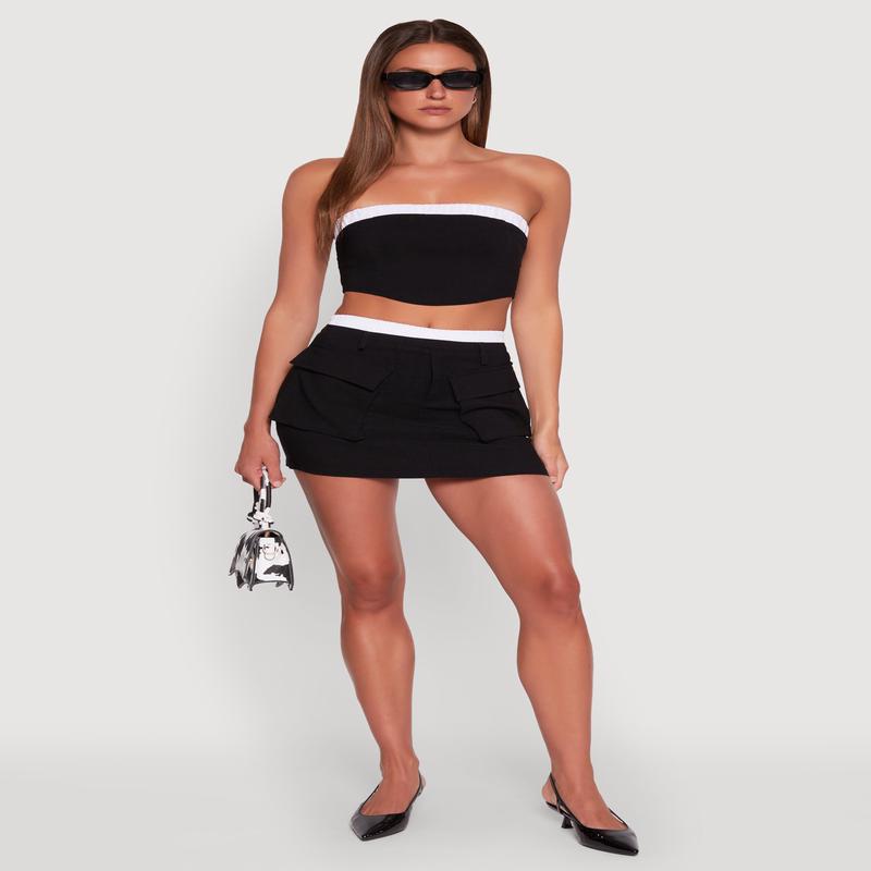 Contrast Waistband Cargo Pocket Skort