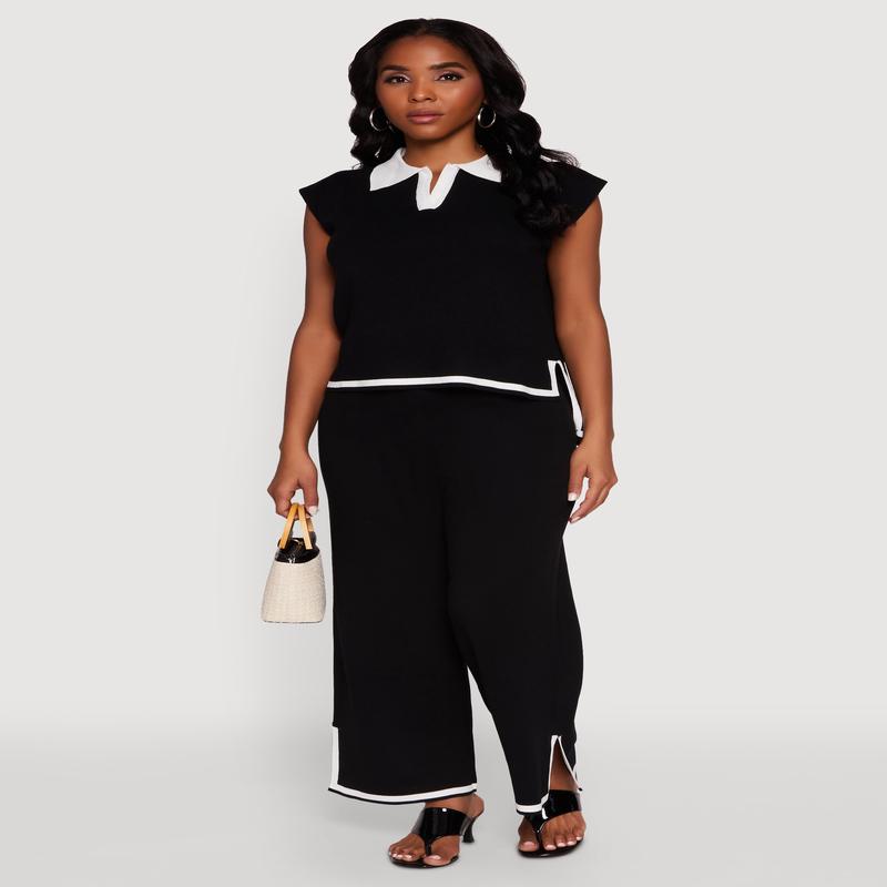 Daisy Contrast Trim Wide Leg Pants