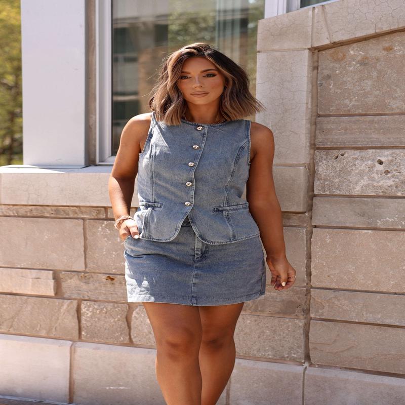 Gold Button Down Denim Vest-FINAL SALE