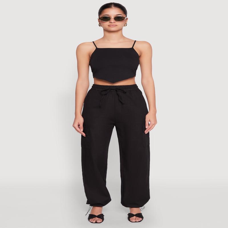 Toggle Drawstring Hem Linen Cargo Pants