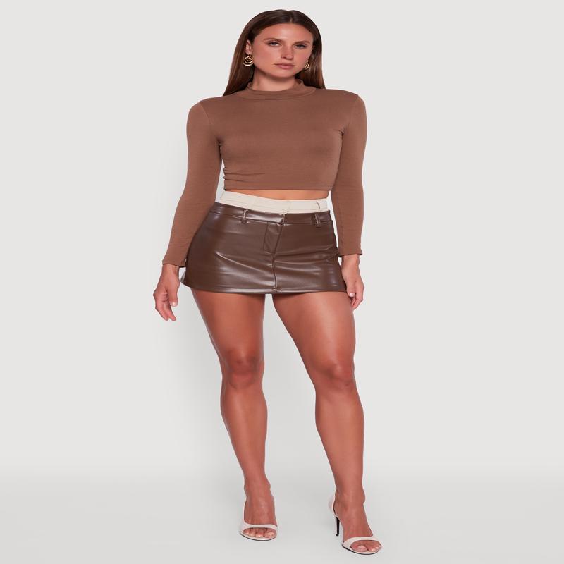 Two Toned High Waisted Faux Leather Mini Skirt