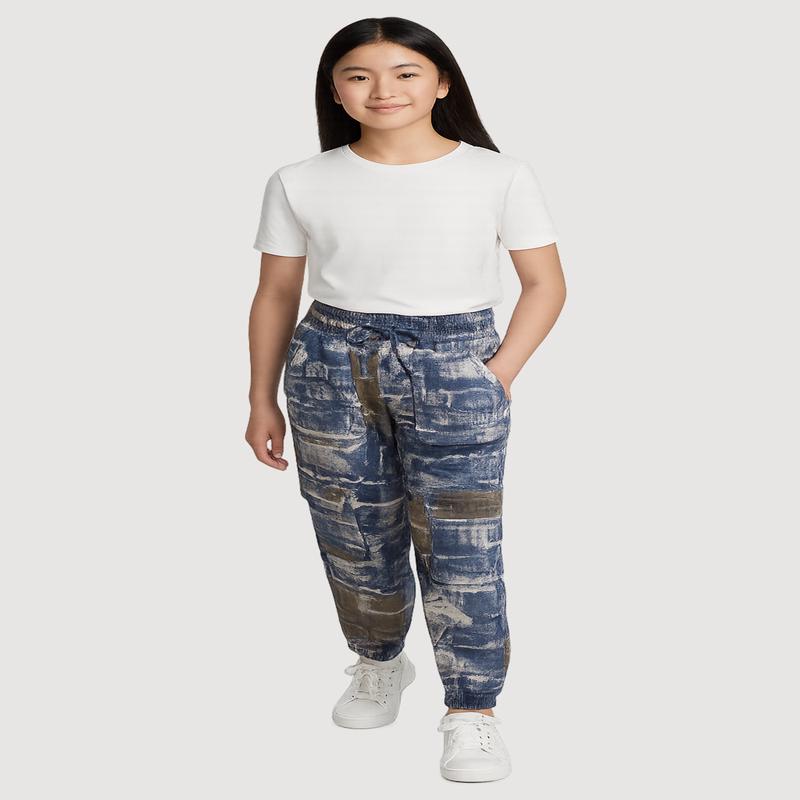 Girls Hyper Stretch Denim Print Cargo Joggers