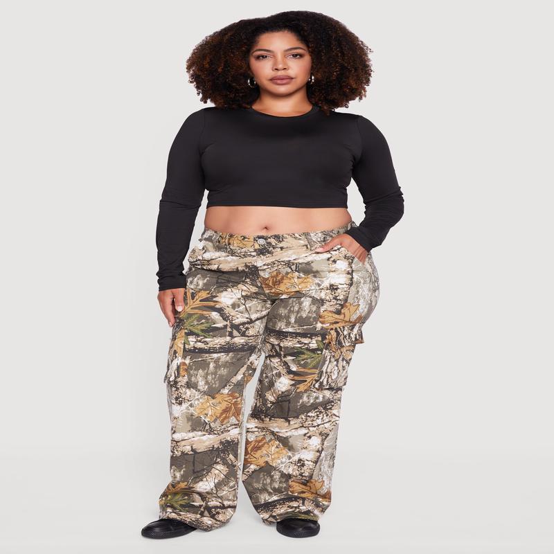 Plus Size Tree Camo Wide Leg Cargo Pants