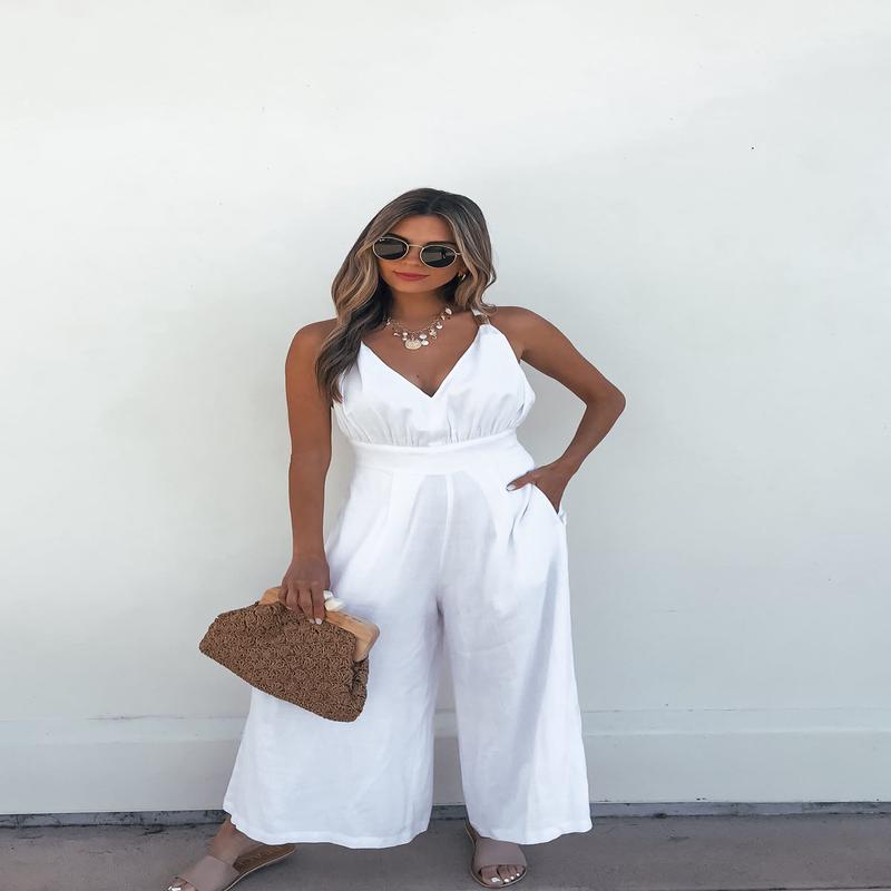 Vintage Havana White Gold Detail Linen Jumpsuit - DOORBUSTER