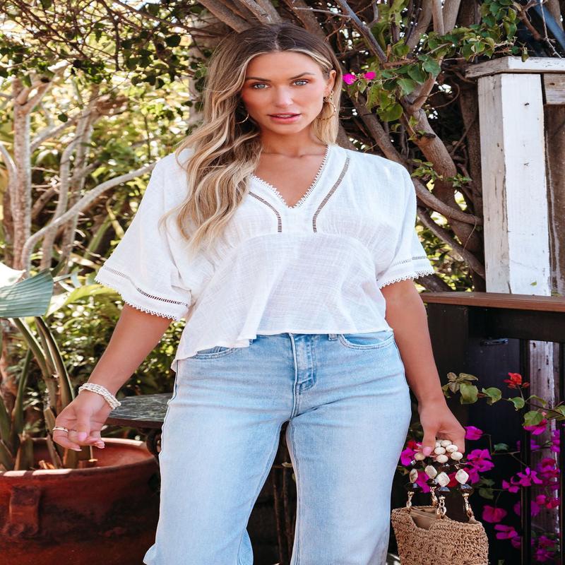 Free Spirit White Crochet Lace Edge Blouse - FINAL SALE