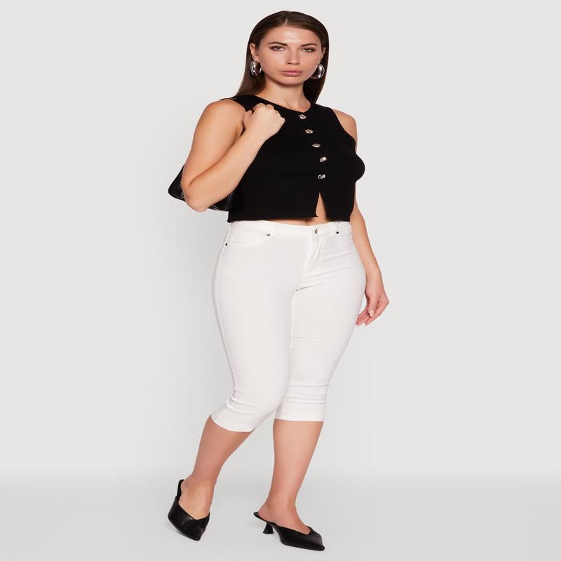 Metallic Button Front Sleeveless Sweater Vest