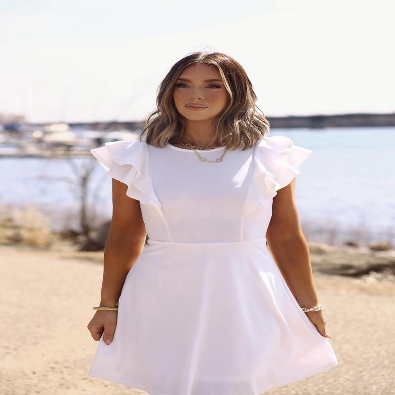 Chic & Classy White Flutter Sleeve Mini Dress - FINAL SALE