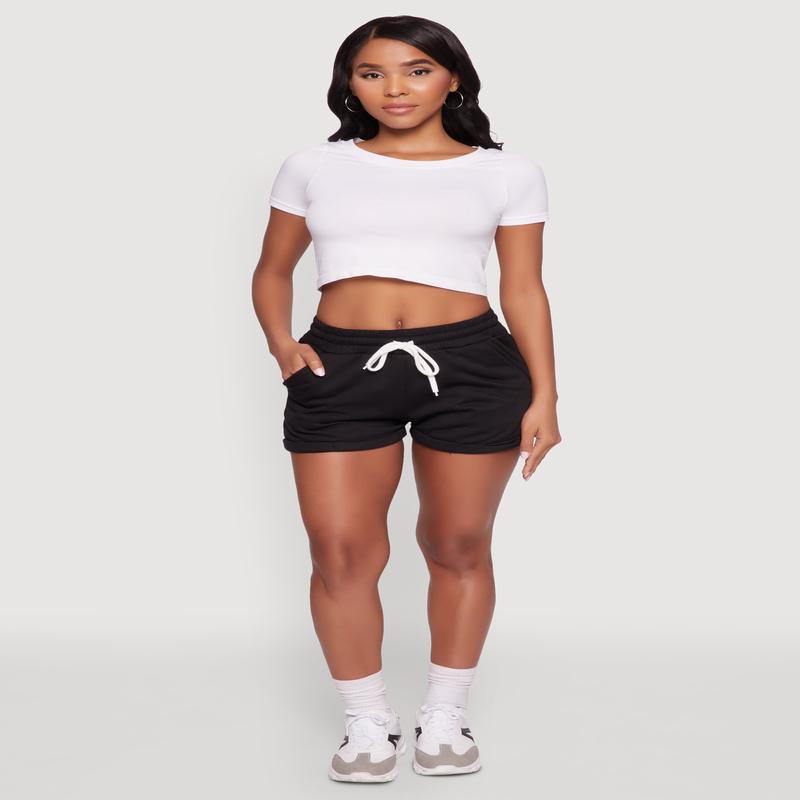 Chic Drawstring High Waisted Sweatshorts with Fixed Cuffs