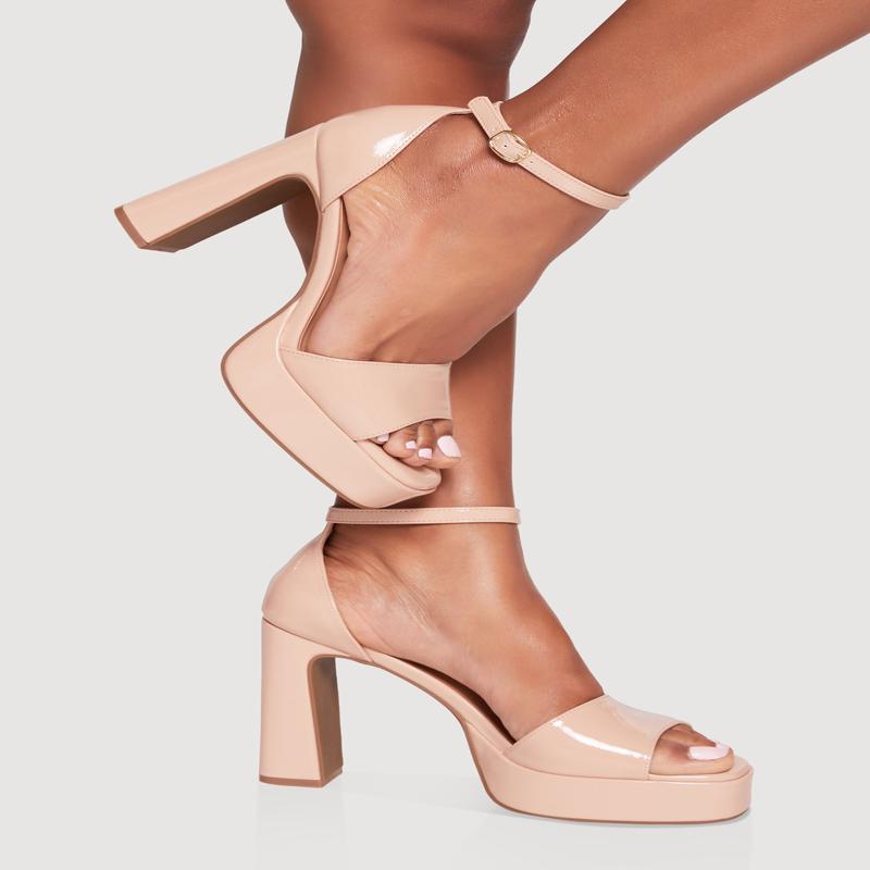 Faux Leather Open Toe Ankle Strap High Heels