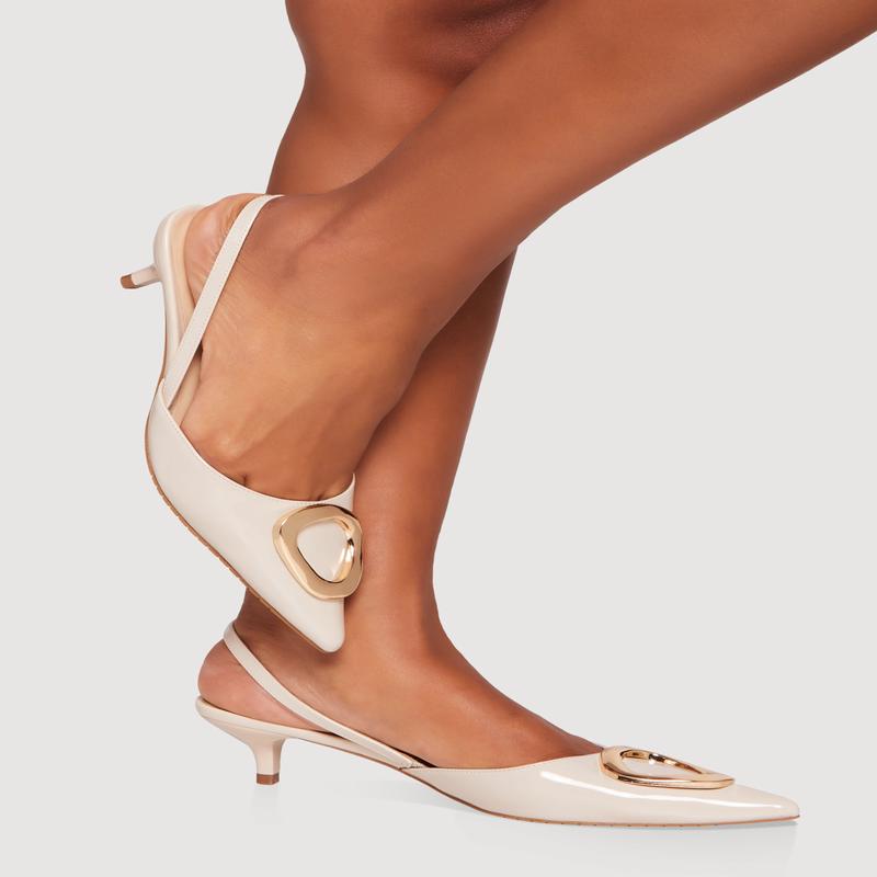 Metallic Pendant Slingback Kitten Heel Pumps
