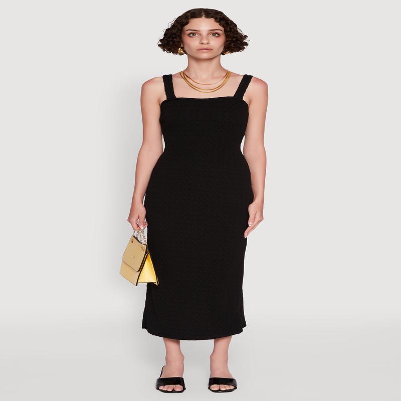 Textured Knit Sleeveless Side Slit Midi Dress