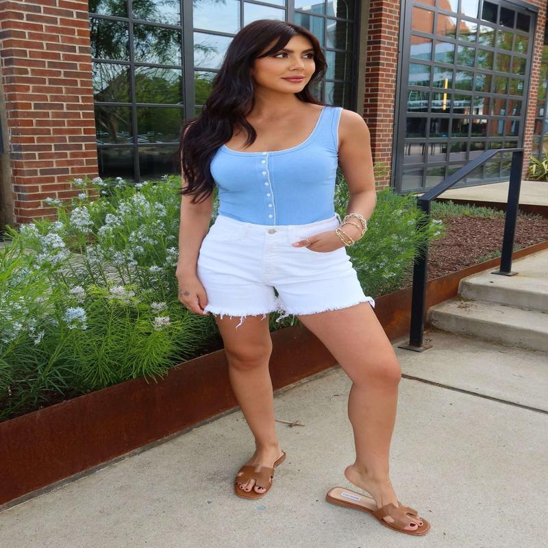 White Super High Rise Frayed Denim Shorts - DOORBUSTER