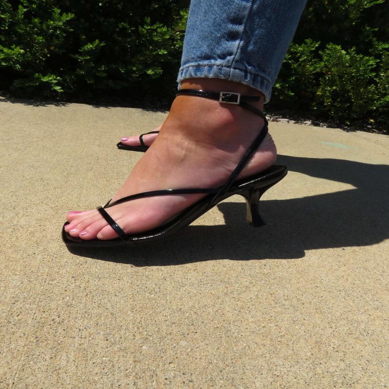 Black Leather Square Toe Strappy Heels - FINAL SALE