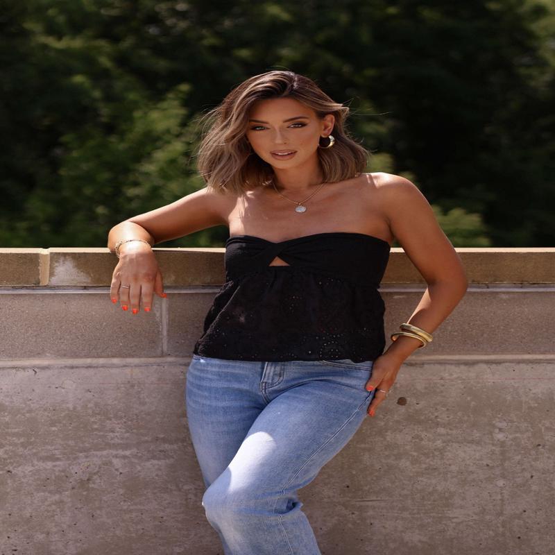 Katrina Black Twist Front Eyelet Tube Top - FINAL SALE
