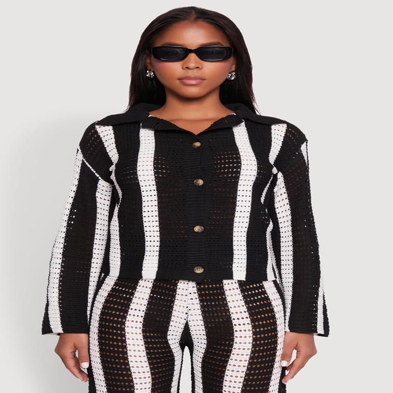 Daisy Striped Pointelle Crochet Shirt