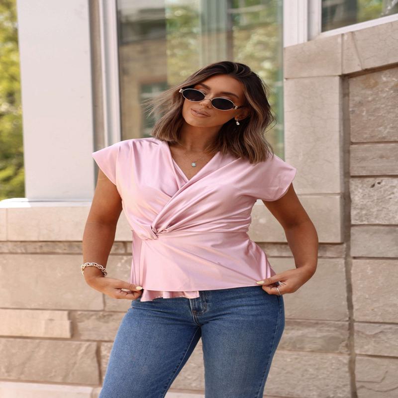Rosalie Pink Gathered Side Waist Top - FINAL SALE