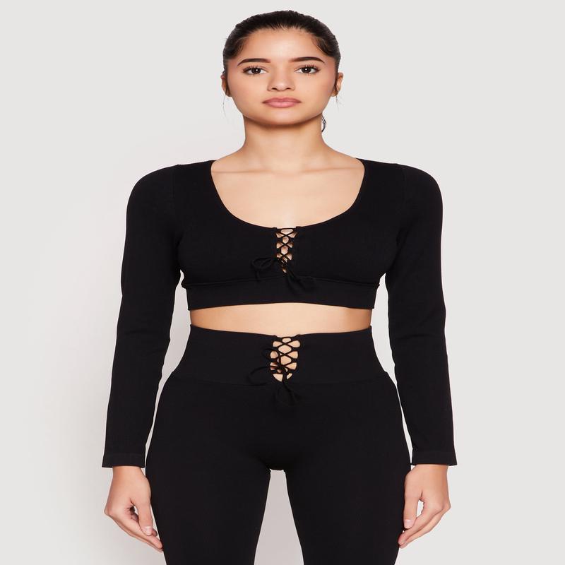 Seamless Lace Up Long Sleeve Crop Top