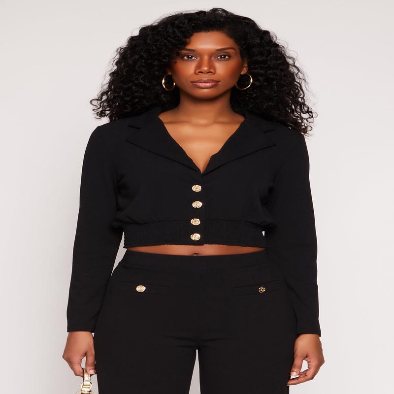 Smocked Button Front Blouse