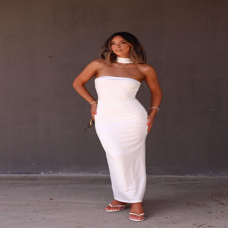 Elle White Halter Maxi Dress - FINAL SALE