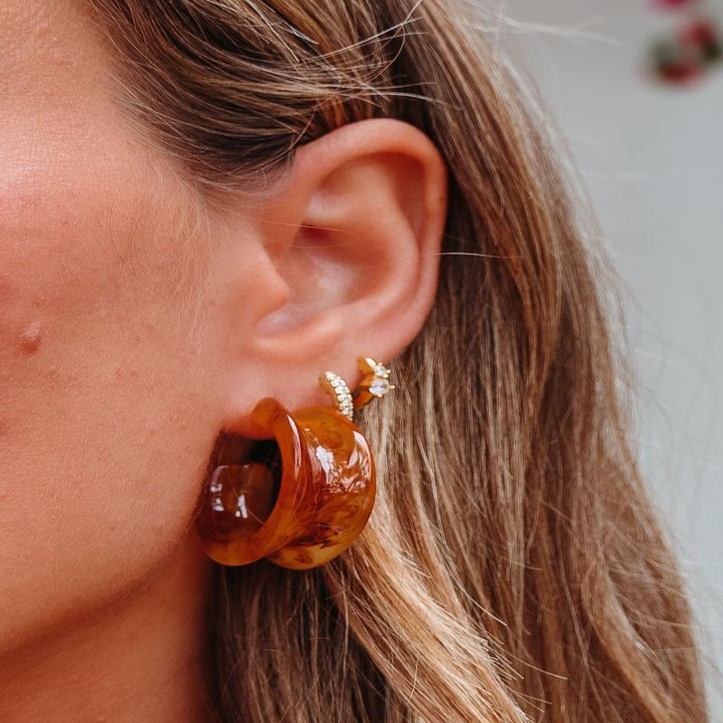 Rich Brown Resin Hoop Earrings - FINAL SALE