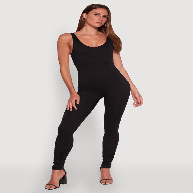 Stylish Scoop Neck Stacked Detail Catsuit