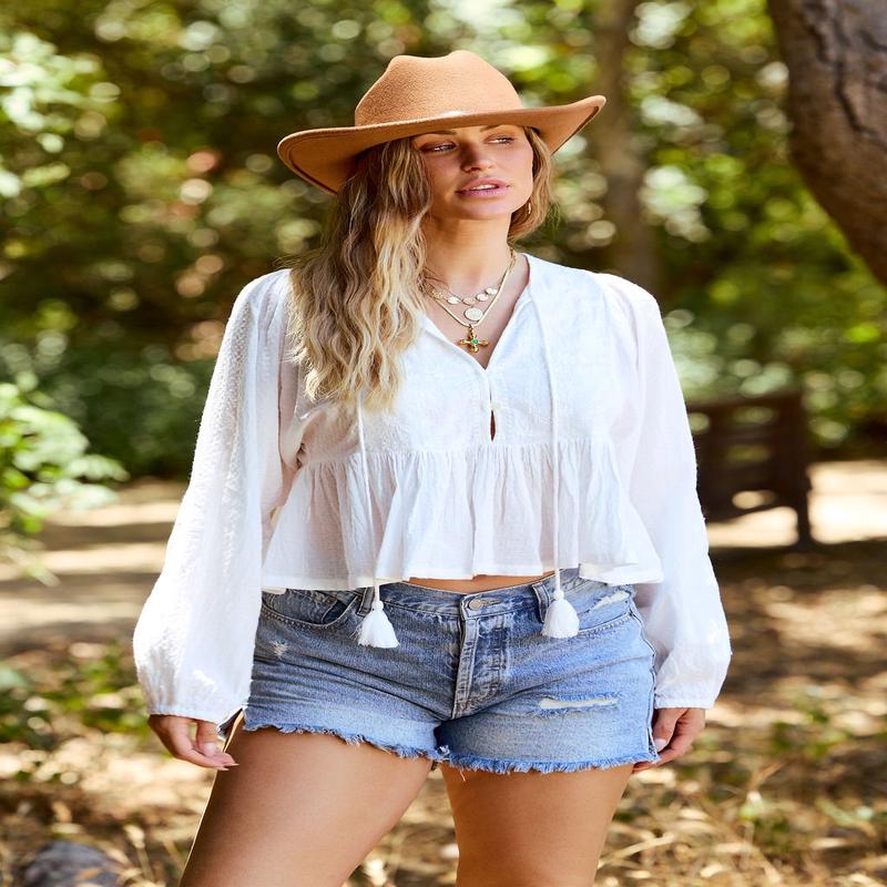 Candace White Embroidered Peplum Top - FINAL SALE