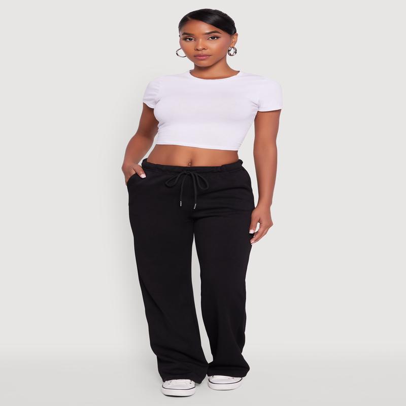 Drawstring Waist Wide Leg Sweatpants