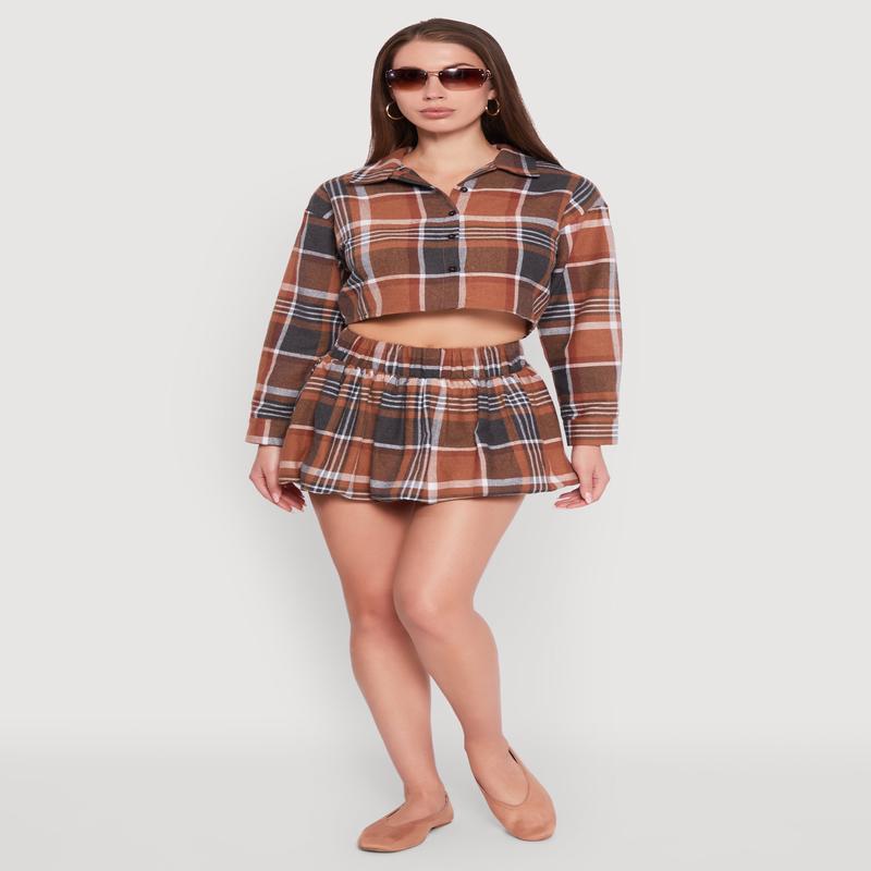 High Waisted Plaid Flannel Mini Skater Skirt