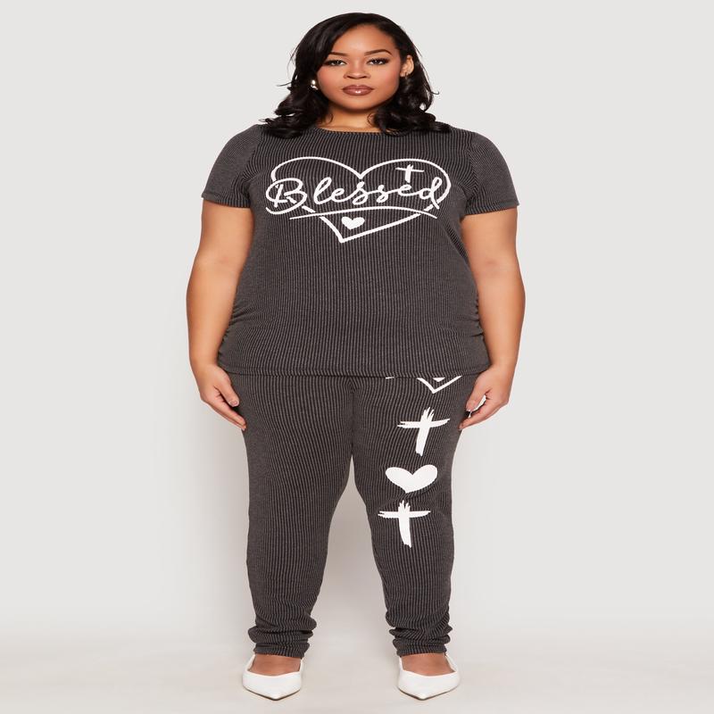 Plus Size Blessed High Waisted Pants