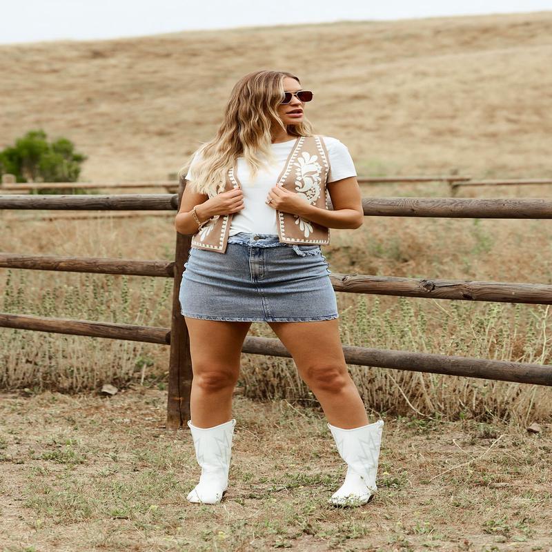 Sand Dust Open Front Embroidered Vest - FINAL SALE