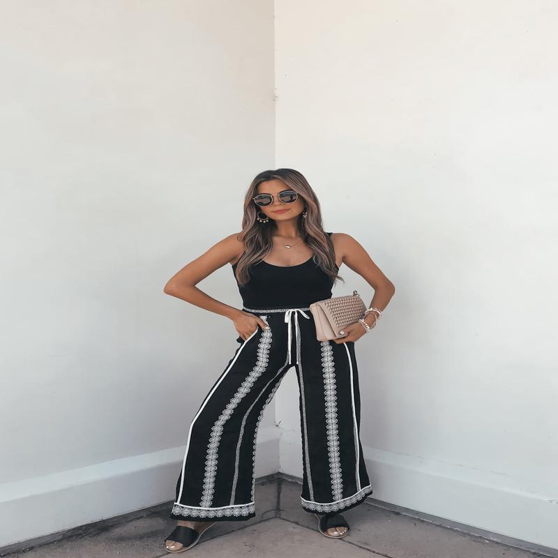 Luna Black Embroidered Wide Leg Pants - FINAL SALE
