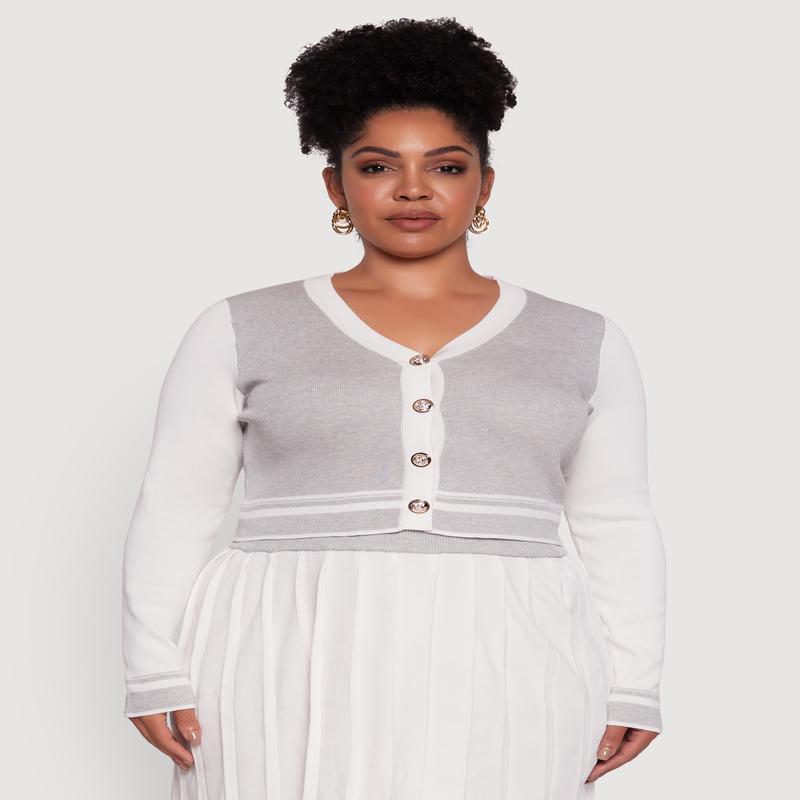 Plus Size Color Blocked Cropped Cardigan