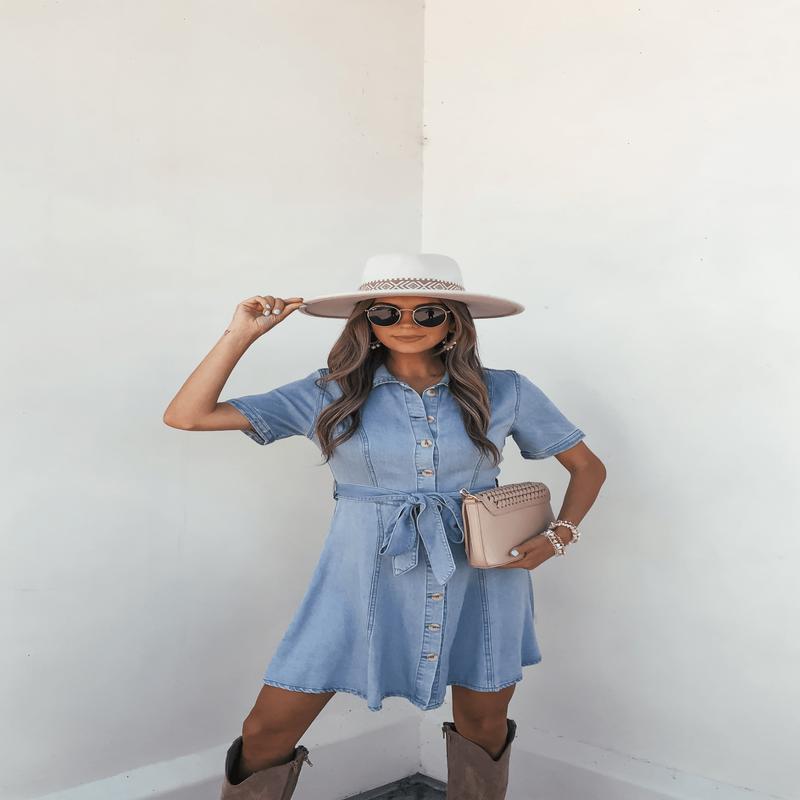 Skylar Chambray Belted Shirt Dress - DOORBUSTER