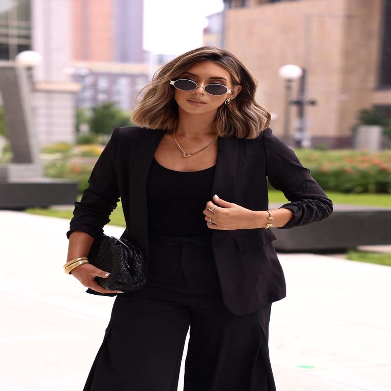 Black Ruched Sleeve Blazer