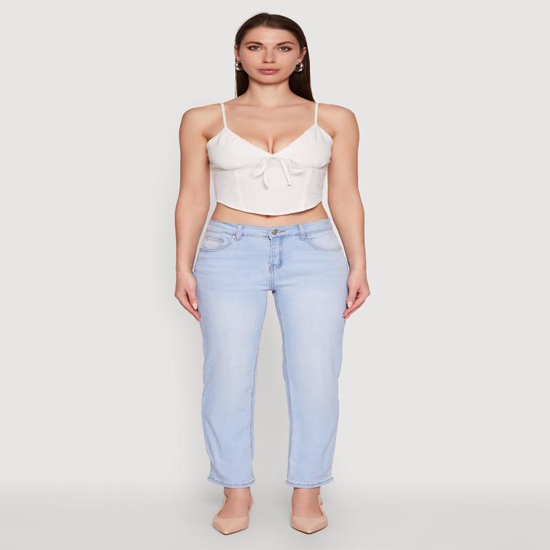 Chic Linen Bustier Top with Tie Front Detail