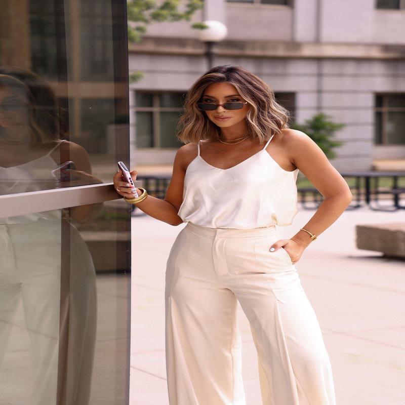 Elle Satin Cami Tank Top - Cream - FINAL SALE