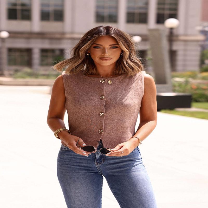Lenna Mocha Buttoned Vest - DOORBUSTER