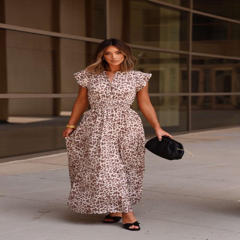 Light Mocha Leopard Print Tiered Maxi Dress - FINAL SALE