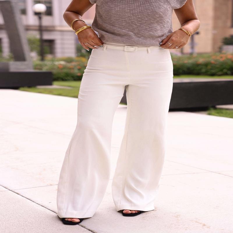 Margaux Cream Belted Trousers - DOORBUSTER