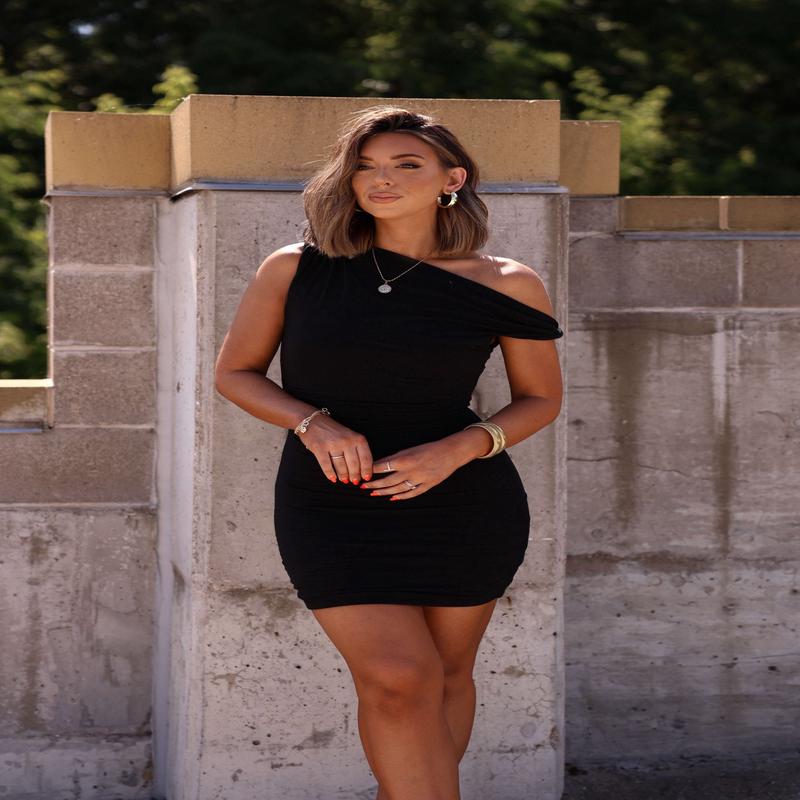 Natalia Black Asymmetrical Mini Dress - FINAL SALE