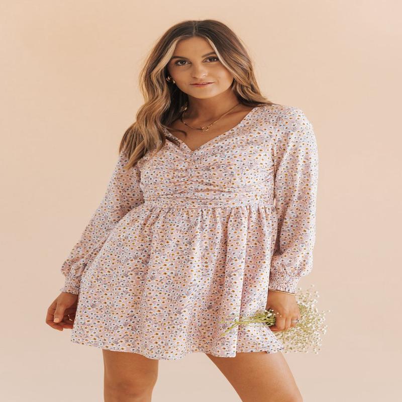 Pink Floral Long Sleeve Mini Dress - FINAL SALE