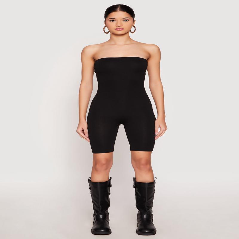 Spandex Strapless Biker Romper
