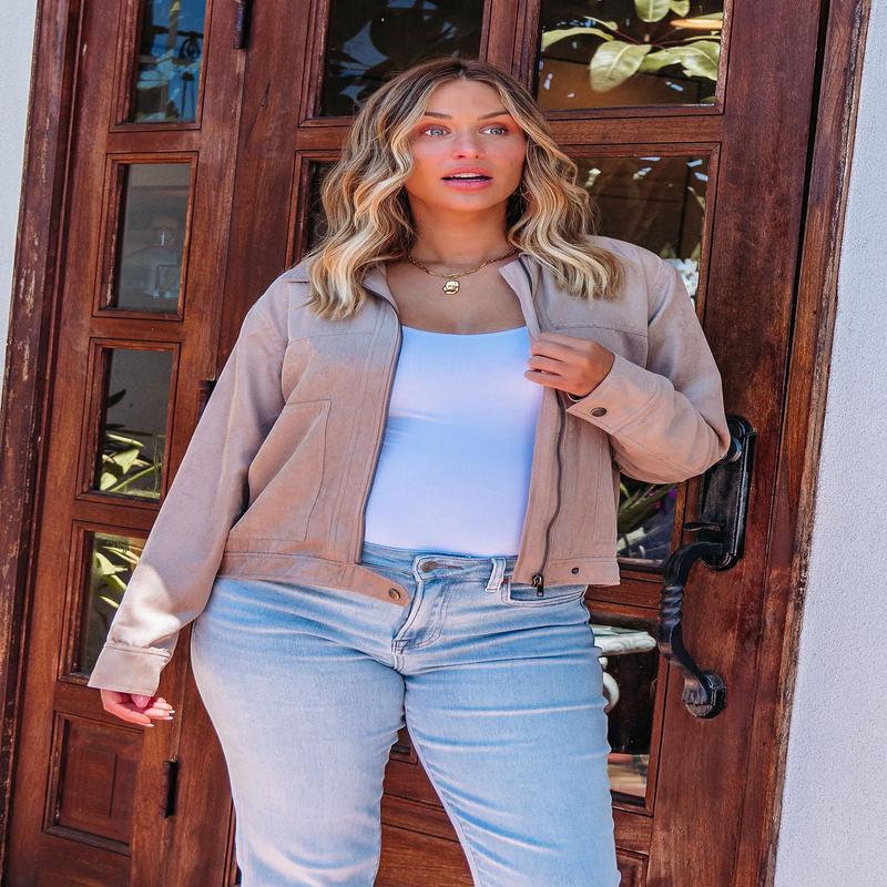Aspen Taupe Suede Zip Up Jacket - FINAL SALE
